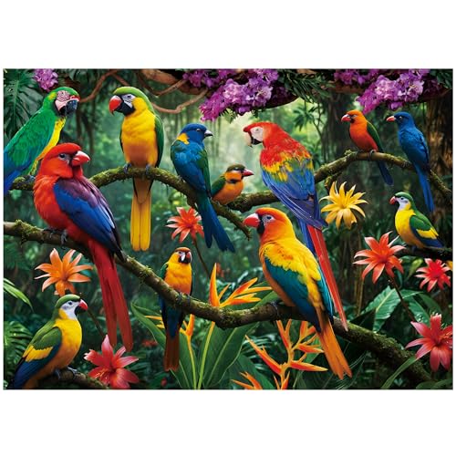 BenBen 1000 Piece Jigsaw Puzzle for Adults, Jungle Parrots, Puzzles with Letters on Back, Challenging Puzzle for Game Night Home Décor, 26.63” x 19.25”