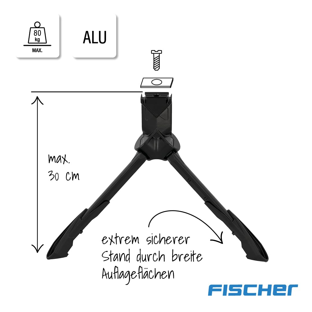Fischer Zweibeinständer Jumbo, Fahrradständer passend für Fahrräder von 27-28 Zoll, für E-Bikes, Transporträder, Tandems und Fahrräder geeignet, Tragkraft 80kg, schwarz