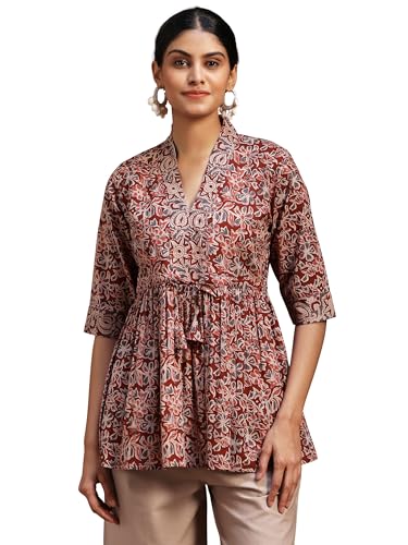 Image of Libas Printed Cotton A-Line Kurti for Women