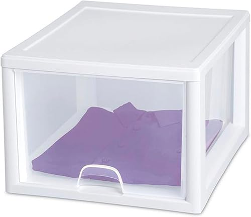 Miniatura 9 de Sterilite Cajones organizadores apilables de plástico transparente de 27 cuartos (4 unidades) y 16 cuartos de galón (paquete de 6), color blanco