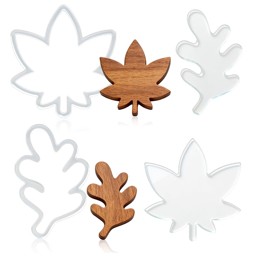 INFUNLY 2Pcs Maple Leaf Router Template 8.9×9.8inch/6.5×9.8inch Clear Acrylic Tray Inlay Template Woodworking Router Templates Transparent Curvy Tracing Stencils Router Guide Tool for DIY Crafts