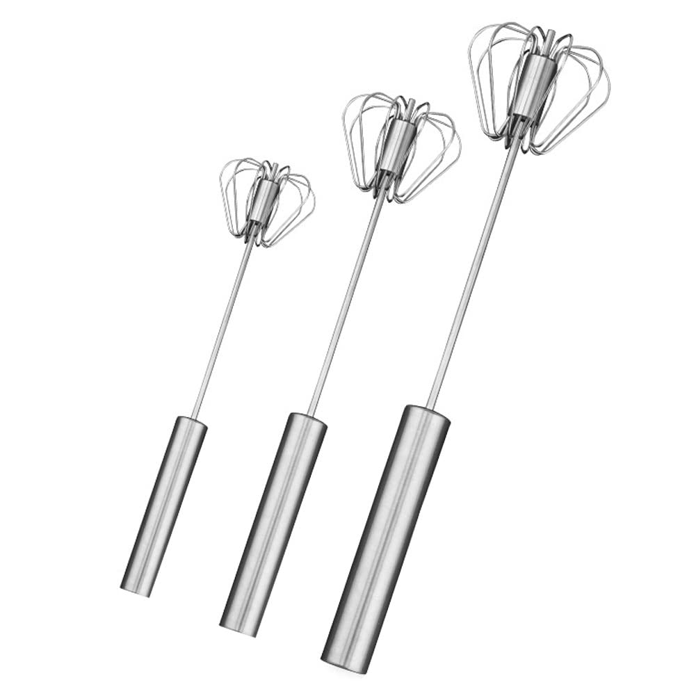 Xoeryoy Egg Whisk Manual Stainless Steel Semi-automatic Push Type Rotary Egg Beater 3PCS