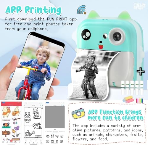 Image of CADDLE & TOES Instant Print Camera for Kids - 1080P HD, 48MP, SD Card, Bluetooth, Free App, 3 Rolls Print Paper, Stickers, Fun Filters, Gift for Kids (Blue with Printer ROLL Set)