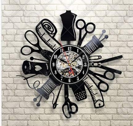 Gift Idea for Mom Modern Clock Sewing Wall Clock Decorations for Living Room Retro Vinyl Record Clock Vintage Wall Clock Birthday Gift Sewing Wall Decals Sewing Art