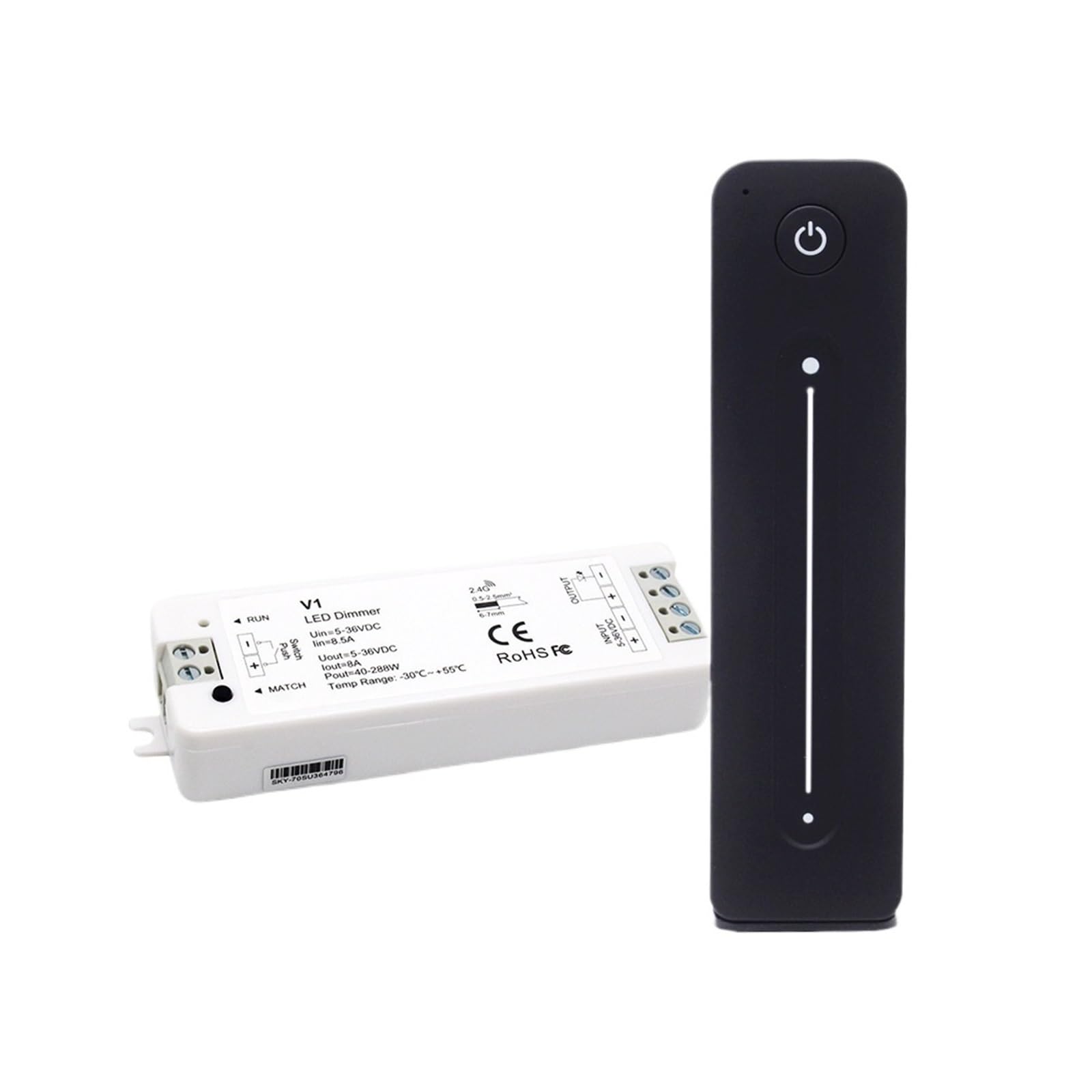 LED-Dimmer 12 V 5 V 24 V 36 V 8 A PWM kabelloser RF-Schalter mit 2,4 G Helligkeitsanpassung Touch-Fernbedienung, geeignet for einfarbige LED-Lichtleiste V1 (Color : V1 Only)