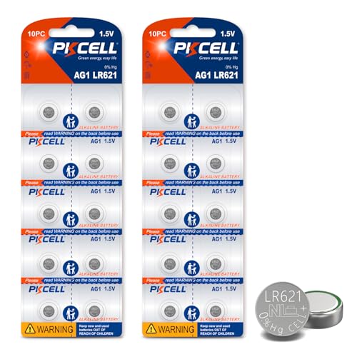 PKCELL 20 Pack SR621sw Watch Battery AG1 Battery 1.5V LR621 363 364 Watch Batteries