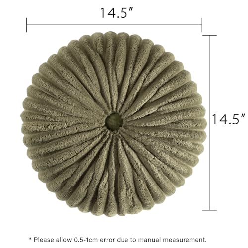 Image of HIG Set of 2 Olive Flannel Decorative Round Pleated Throw Pillows