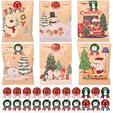 FINGOOO クリスマス 紙袋 ラッピング 平袋 60枚・6種類 ギフトバッグ 小分け 雑貨 プレゼント 贈り物 ギフトシール付き マチなし 小さい 大量 景品 13×18cm