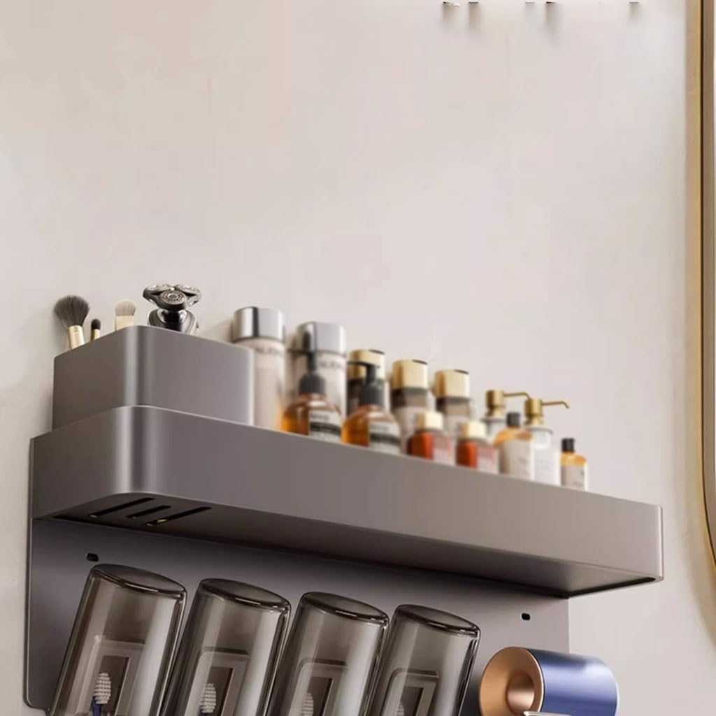 Soporte de Aluminio for Pasta de Dientes, Soporte de Pared for cepillos de Dientes, Estante de Almacenamiento de cosméticos, Puede Contener secador de Pelo