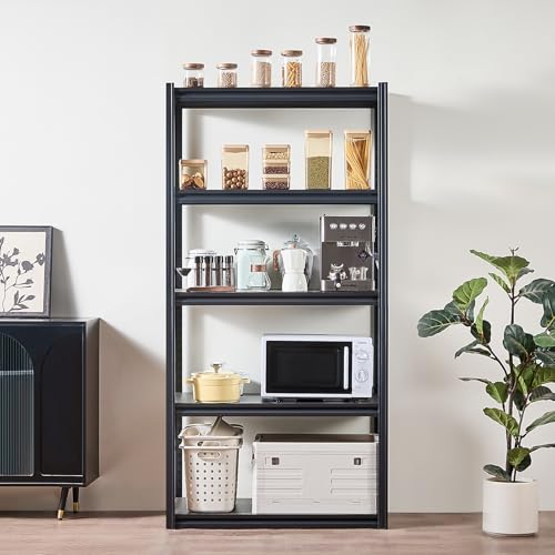 Image of VEVOR Storage Shelves, 2000 lbs, 5 Tier Garage Storage Shelving, 18 inch D x 36 inch W x 72 inch H Adjustable Metal Shelves for Garage Shelves Utility Rack Shelf, Ideal for Kitchen, Warehouse, Basement, Black