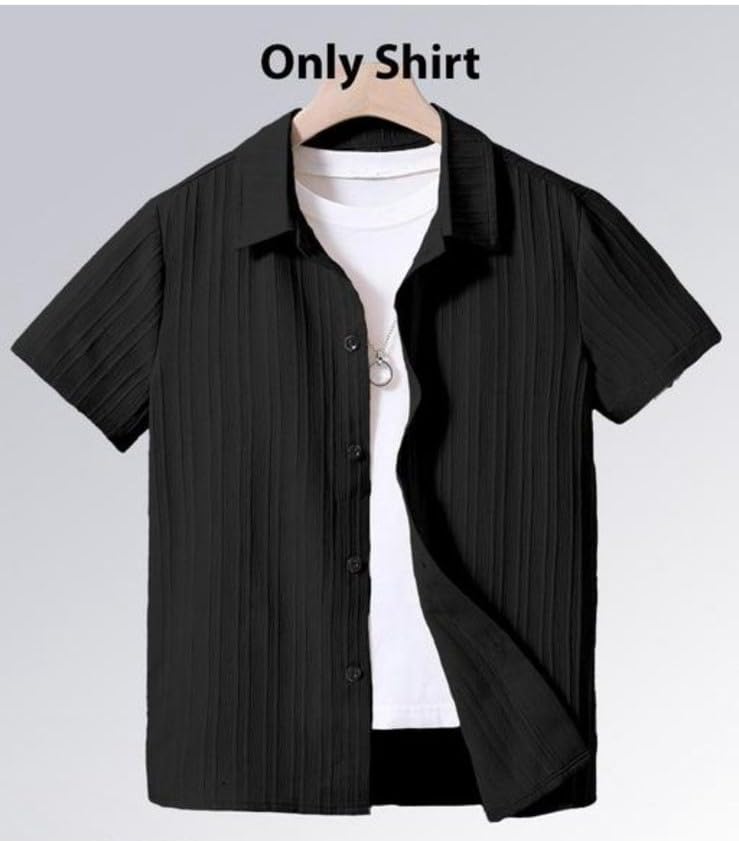 Image of Vikita Enterprise Devansh Cotton Stylish Boys Shirts Regular Fit Hawaiian Sugarcane Strips Popcorn Plain Unisex Shirt