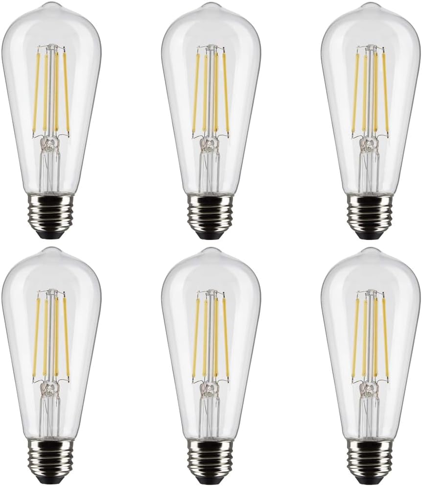 Satco S21364-8 Watt ST19 LED Clear Vintage Light Bulbs - Medium Base; - 3000K - 120 Volt (6 Pack)