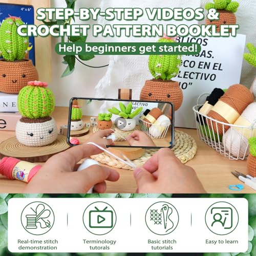 Image of Crochet Kit for Beginners - Crochet Starter Kit with Step-by-Step Video Tutorials, Learn to Crochet Kits for Adults, DIY Knitting Supplies, 4 Pack Plants(40%+ Yarn)