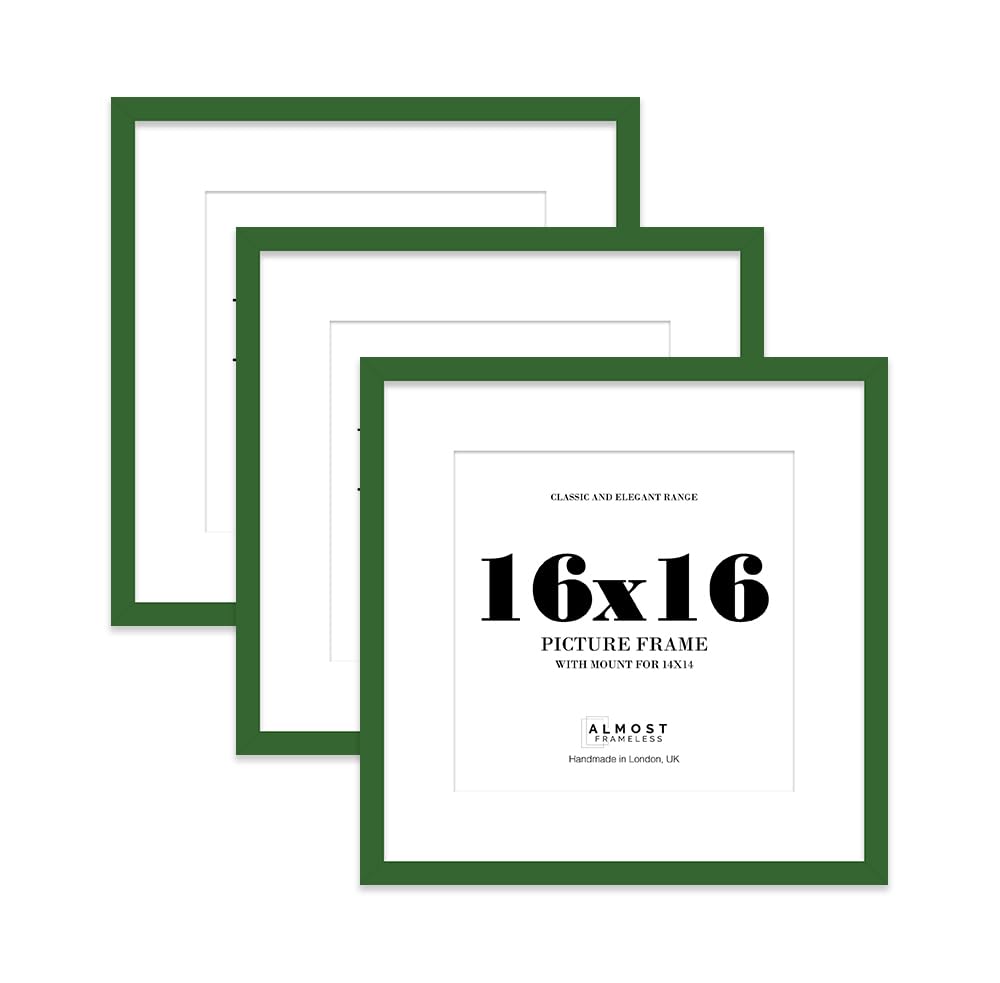 16x16 Green Picture Frame with Mount for 14x14 Photos, Prints - Modern Square Wall Frame, Set of 3