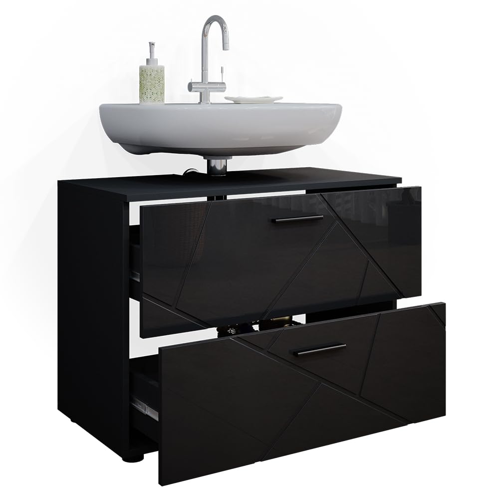 Vicco Mueble bajo Lavabo Irma, Antracita Alto Brillo, 80 x 58.6 cm | apto para instalación sobre el sifón con aberturas de ventilación