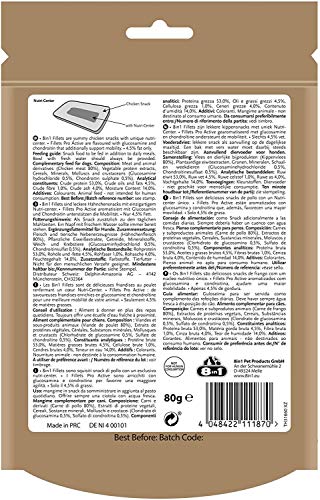8in1 Fillets Pro Active Hunde-Snack mit Hähnchen, funktionale Leckerlis für Hunde, unterstützt die Mobilität, 80 g Beutel