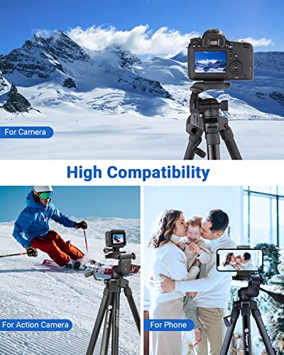 Fotopro Tripod For Camera, 61" Compact Portable Lightweight Phone Tripod, Travel Tripod And Phone Mount, Aluminium Video Camera Stand Tripod For Iphone Dslr Canon Nikon Recording #TOP6