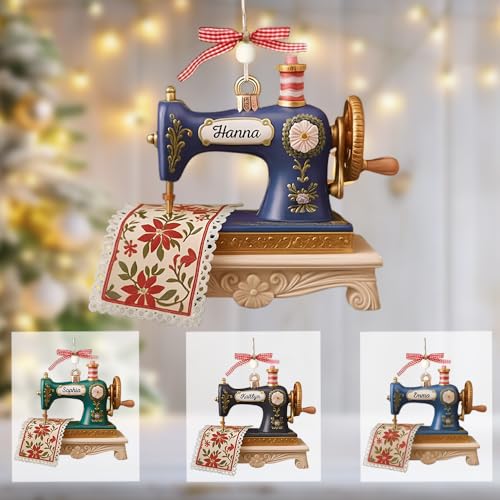 Personalized Vintage Sewing Machine Ornament Set 2025 – Custom Name