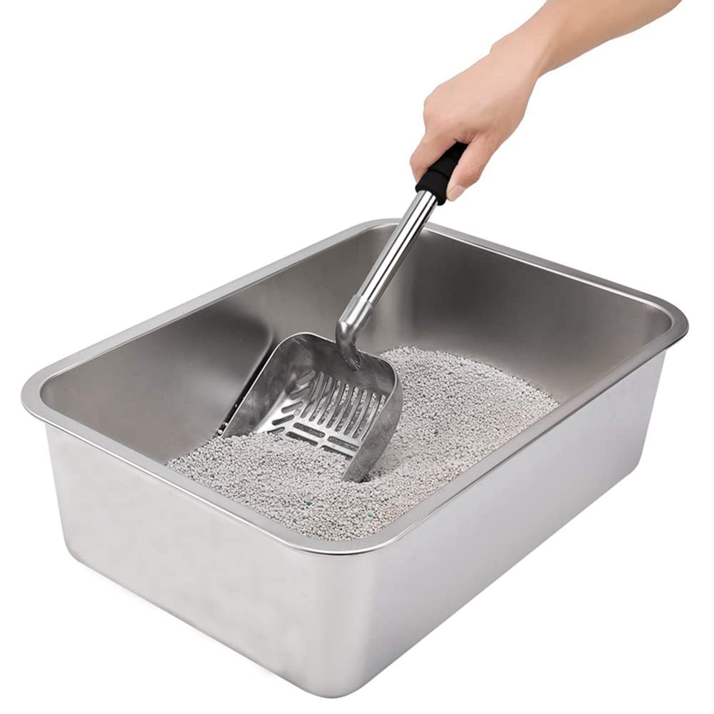 Cuchara De Arena para Gatos De Metal con Pala Profunda Y Mango Largo Tamiz De Arena para Gatos Antiadherente De Acero Inoxidable Desmontable