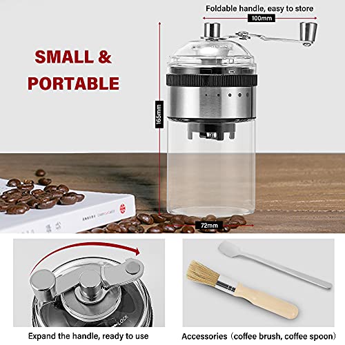 Moongiantgo Kaffeemühle Manuell Kompakt und mühelos, Edelstahl & Glas, 5 Präzisen Stufen Einstellbar Keramischer… – Bild 3