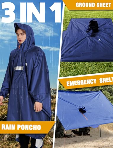Image of ANYOO Hooded Rain Poncho for Adults Waterproof Lightweight Rain Coat for Men Women Reusable Rain Jacket for Emergency Outdoor