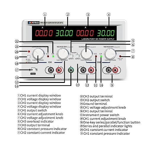 Image of Dc Power Supply Variable 30V 10A, Triple Output Power Supply 615W, MATRIX MPS-3010H-3 Adjustable Linear DC Bench Power Supply 10mV /1mA High Resolution, Voltage /Current Display in Series /Parallel Mode