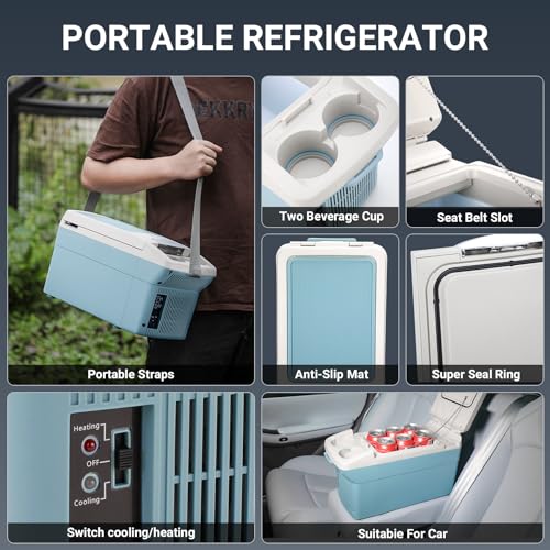Image of ICEROVER 12V Car Refrigerator Cooler /Warmer 6 Quart (6L), 12 Volt DC &110V AC, Electric Car Fridge Portable Compact Camping Cooler Thermoelectric 12V Small Fridge for Car,RV,Camping (Blue)
