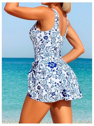 Verdusa Women's One Piece Swim Dress Floral Print Bathing Suit Tummy Control Swimsuit Swimwear2
