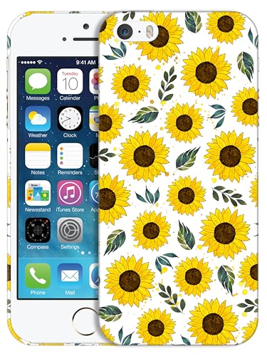 SuzaCase for iPhone 5/ 5s / SE 2016, iPhone 5/ 5s / SE 2016 Case - Stylish Sunflower Watercolored Printed Sleek Durable Hardshell Protective Designer Case/Cover for iPhone 5/ 5s / 1st Gen