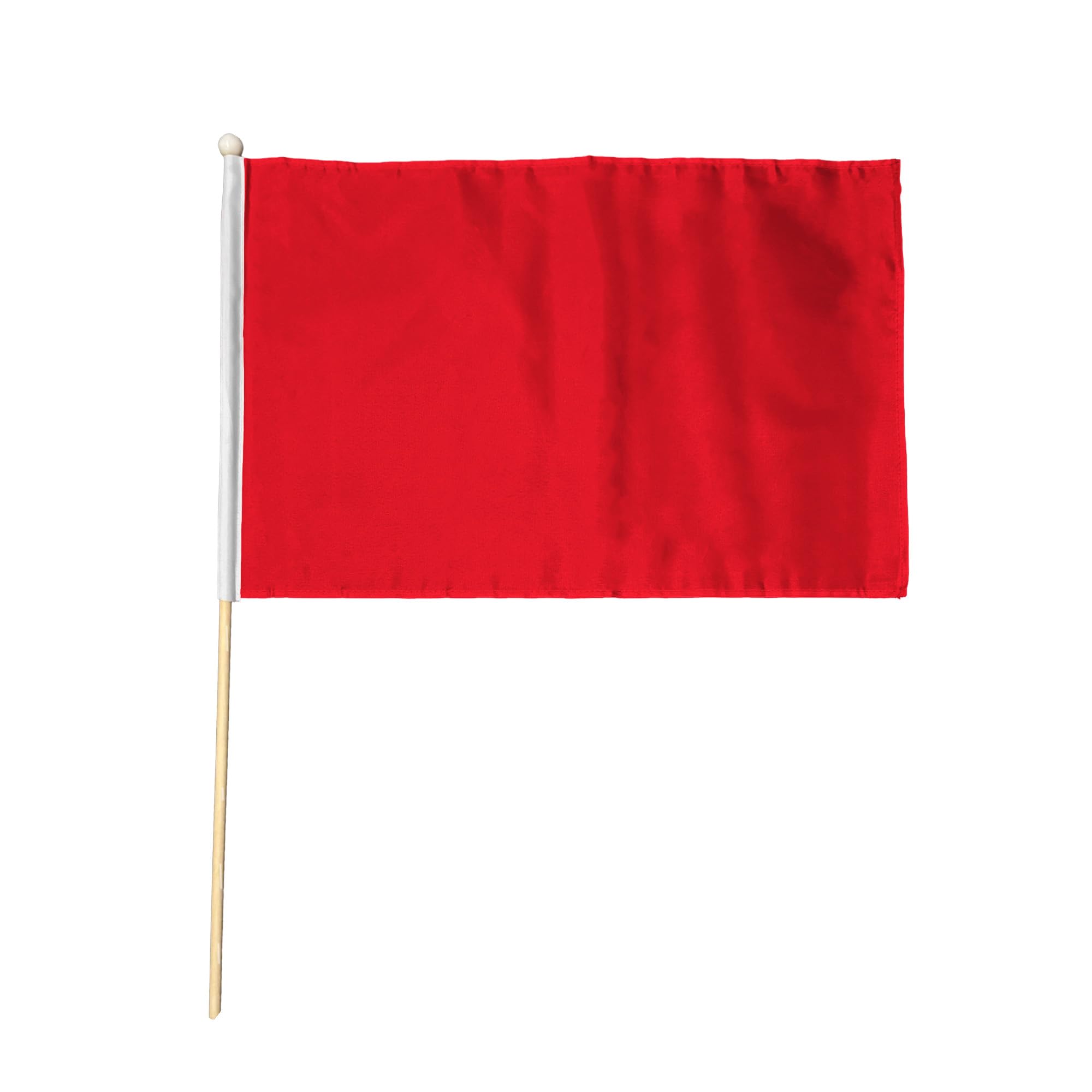 Flagtex Plain Red Pack of 6 Hand Waving Flag (9x6 Inch) - Premium Wooden Stick Hand Flag 9x6 Inch Natural Wood Pole Solid Color Blank Flag Events Sports Parades Crafts