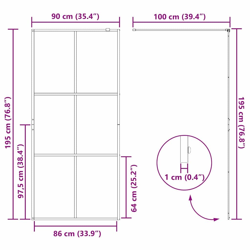 Parete Doccia Walk-in Vetro Temperato 90x195 cm Spessore 5mm Regolabile da 89 a 90 cm con Asta di Supporto da 100 cm per Bagno e Ristrutturazione