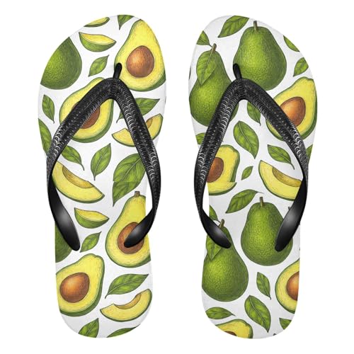 Sinestour Avocado Leaves White Flip Flops for Beach Thong Sandals Anti-slip Lightweight Flat Slippers for House Indoor Outdoor