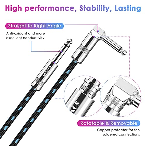 Image of 6FT Instrument Cable 2 Pack - Electric Guitar & Bass Cable with Right Angle 1 /4 Inch Connector - Black & Blue