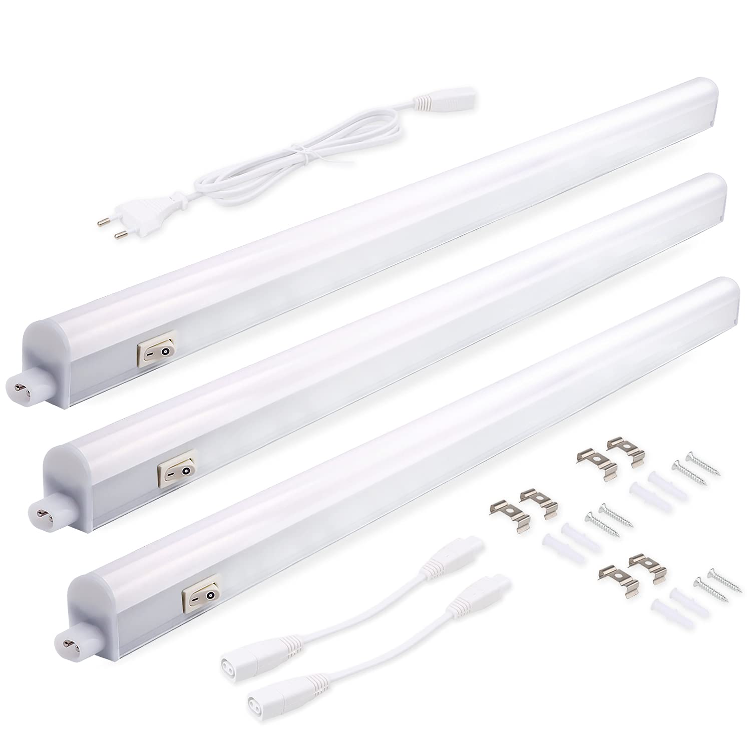 DA LIGHT Luce per armadietti a led 8W 57,5cm 750lm 4000k bianco neutro Luce per armadietti super luminosa per armadietti da cucina Vetrine Estendibile con sistema a innesto (3 pezzi)