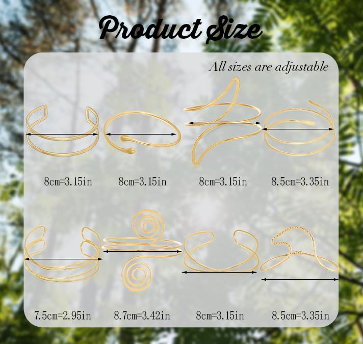 8PCS Upper Arm Cuff Bracelets for Women Gold Silver Arm Band Cuff Bangle Bracelet Adjustable Minimalist Coil Armband Armlet Set4
