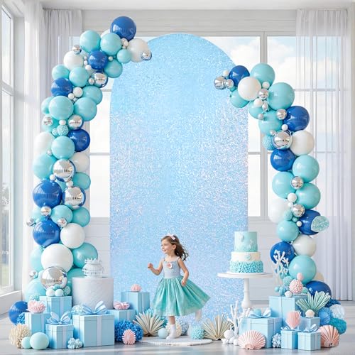Image of Light Blue Arch Cover 7.2 ft Sequin Arch Backdrop Cover Balloon Arch Cover Party Background for Birthday Party Ceremony Graduation Banquet Decoration