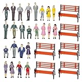 50 Pieces O Scale 1:50 People with 6 Park Benches Model Railway Train People Figures Standing Seated Passengers for Train Railway Scenery