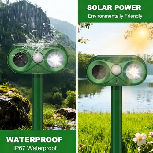 Upgraded Ultrasonic Animal Repeller,Solar Powered Cat Repellent Outdoor,Deer Deterrent with LED Flashing Motion,Sensor and Sound,Waterproof Bird Repeller for Squirrel, Rabbit Garden Courtyard Green - Image 6