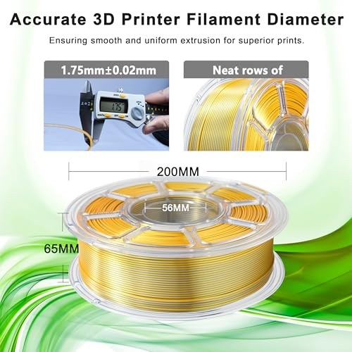 Image of iBOSS Silk Dual Color PLA+ Filament 3D Printer 1.75mm + /- 0.02mm, Bicolor Filament Two Tone PLA Plus 1KG(2.2lbs) Cardboard Spool Fit for 3D Printers, Gold Silver