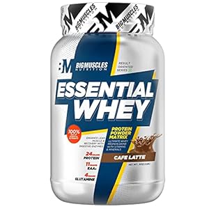 Bigmuscles Nutrition Essential Whey Protein,Pack of 1Kg powder[Caffe Latte] |24g Protein per serving with Digestive Enzymes, Vitamin & Minerals, No Added Sugar | Improved Strength,Muscle Building etc