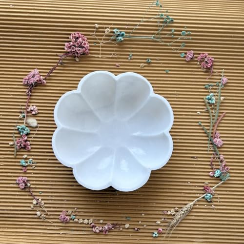 Image of Marble Urli Bowl for Decoration | Big Potpourri Decorative Bowls in Home decor | Large White Floating Flower Plates of Stone | Small Shape puja Item | (9 inch, Daisy Fruit Bowl)