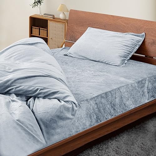 【接触温感・裏起毛2層タイプ】ボックスシーツ あったか 秋冬用 接触温感 マイクロファイバー フランネル 裏起毛 毛抜けにくい 2層タイプ ベッドシーツ ベッドカバー マットレス・敷ふとん兼用 着脱簡単 抗菌防臭 洗える(キング 180x200cm 厚さ3