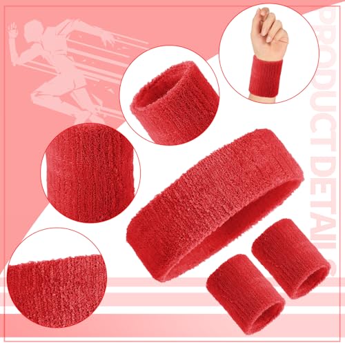 Image of Civaner 12 Pcs 80 90s Neon Sweatbands Soccer Baseball Headbands Wristband Set for Men Women Party Cotton Headbands Terry Cloth Athletic Sweat Bands for Tennis Football Gym Outdoor