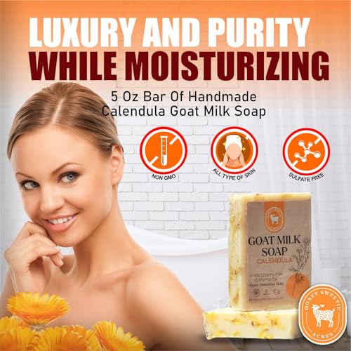 Honey Sweetie Acres Calendula Goat Milk Soap - Handmade 5 oz Bar, Made with Natural Ingredients, Moisturizing & Gentle, Made in the USA