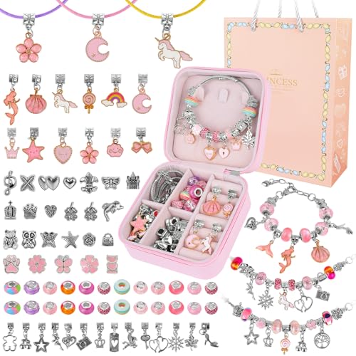 Regalos de manualidades para niñas con kit de fabricación de pulseras de 85 piezas