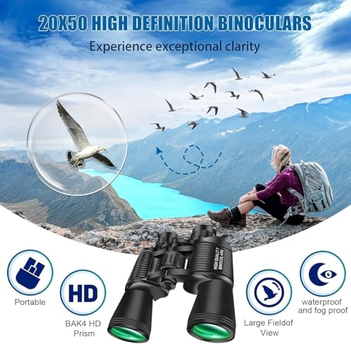 Image of Binoculars for Long Distance Viewing 20x50 | Ultra HD 2000 Meter Range with BAK4 Prism & FMC Lens | Waterproof Wide View Binoculars for Bird Watching, Wildlife, Safari, Sports & Stargazing (Design-2)