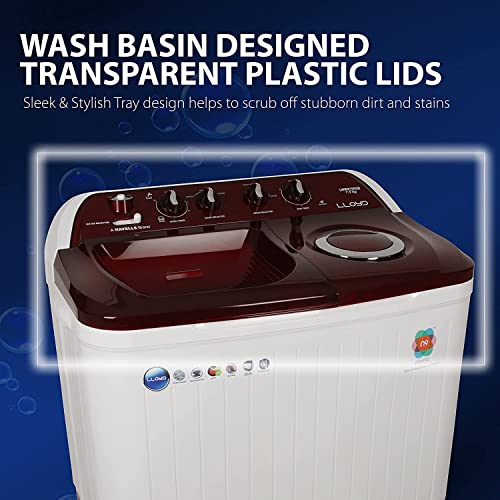 Image of Lloyd 8.5 kg 5 Star Semi Automatic Top Load Washing Machine | 1300 RPM | Soak Function | 4 Wash Programs | Memory Back-up | Magic Filter | Wash Basin Design Lids ( GLWMS85RDB,Red and White)