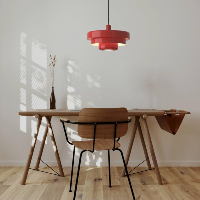 BARCELONA LED Lampa Wisząca MACARRON Czerwony 3-Poziomowa Metal Żelazo, Styl Bauhaus Minimalistyczny, Pośrednie Oświetlenie Bez Oślepiania, Klasyczna Vintage Nowoczesna Luksusowa E27