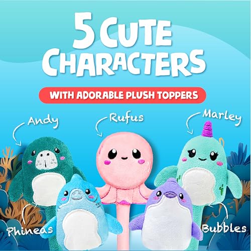 Image of BUNMO Cute Pens - Plush Fun Pens w /Soft Grip & 10 Colorful Refills - Gifts for Tweens - Fun Pencils for Kids - Ocean Animals - Gift for Teens - Squishies for Kids - Plush 5 Pack
