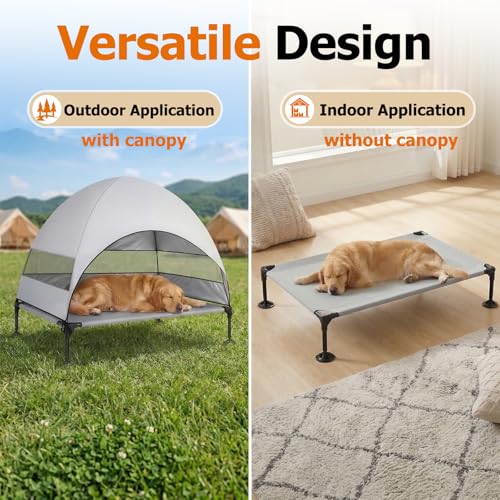 Image of Elevated Dog Bed with Upgraded Canopy, Raised Outdoor Dog Tent with Powerful Anti-Slip Feet, Portable Pet Cot with Larger Shade, Raised Cooling Bed for Camping, Backyard, Beach, Poolside